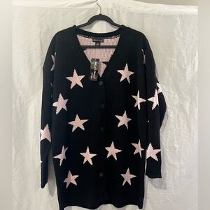 Stylish Black Cardigan with Pink Stars